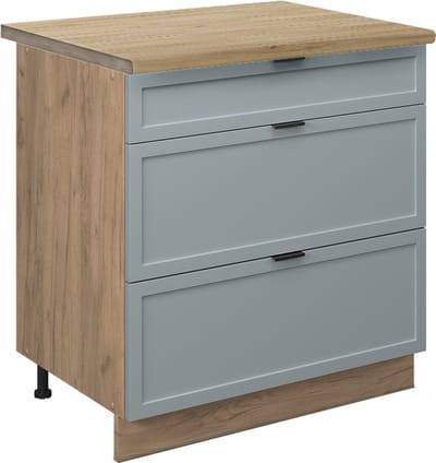 Vicco Fame-Line Keukenonderkast – 80 cm met 3 laden, WB Eik Licht blauw-grijs