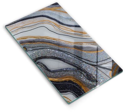 Wallfluent Spatscherm Keuken - Grijs Glasplaat Keuken - 30x52 cm - Rots Met Goud Achterwand Glasplaat Keuken - Natuurlijke patronen Rechthoekig Spatscherm Keuken