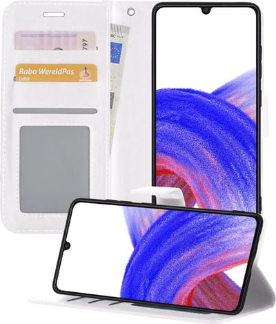 Hoesje - Met Pasjeshouder - Geschikt voor Samsung Galaxy A33 - Luxe Bookcase Portemonee - Flip Case - Kunstleer Book Case - Flipcase - Book Cover - Walletcase - Portemonneehoes - Telefoonhoesjes - Wit