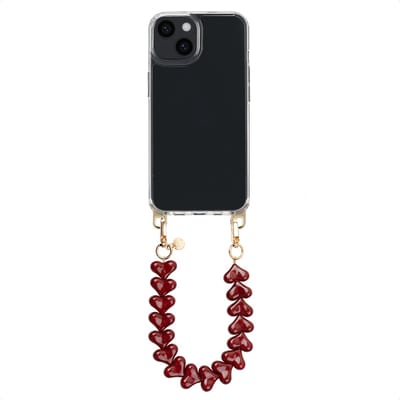 Selencia Transparant Hoesje met Haakjes inclusief Hartjes Polskoord - Geschikt voor Apple iPhone 13 - Burgundy