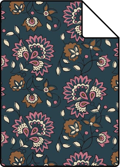 Proefstaal ESTAhome behang vintage bloemen donkerblauw en paars - 26.5 x 21 cm - 131820-S
