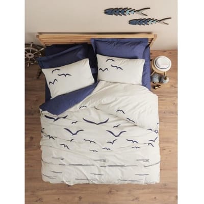 Beddengoed set - 1 dekbedovertrek 220 x 240 cm + 2 kussenslopen 60 x 60 cm - 100% renforcé katoen - Blauw wit