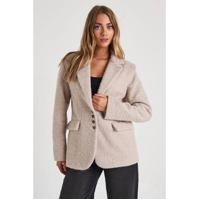 boohoo Dames Wollen-look pluizig oversized blazerjasje | Stone | Maat: 8