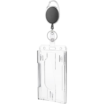 Porte-badge d'identification transparent à double fente pour cartes avec enrouleur de badge Organisateur de rangement de cartes Étui pour carte de travail pour laissez-passer d'employé