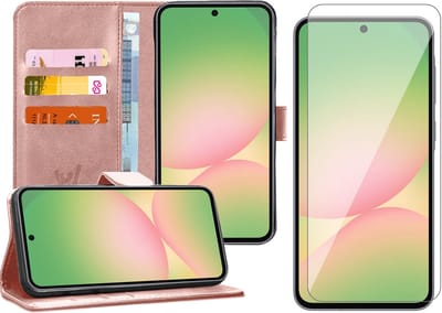 Hoesje geschikt voor Samsung Galaxy A56 / A36 - Screenprotector Glas - Portemonnee Book Case Rosegoud