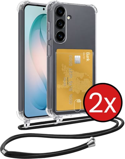 Hoesje Geschikt voor Samsung S26 Hoesje Met Telefoonkoord en Pasjeshouder Siliconen - Hoes Geschikt voor Samsung Galaxy S26 Hoesje Met Kaarthouder Shock Proof Case - Transparant - 2 PACK