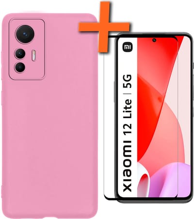 Hoes - Met Screenprotector - Geschikt voor Xiaomi 12 Lite - Sterk & Shockproof - Back Cover - Siliconen Case - Telefoon Hoes - Lichtroze