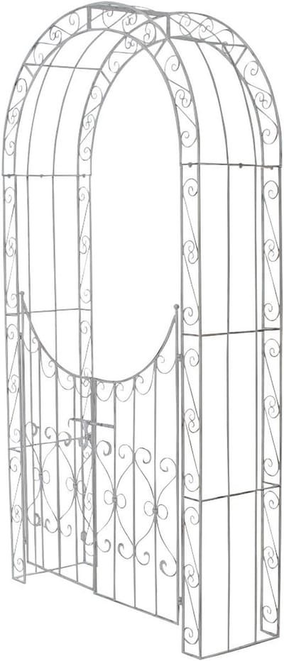 Rozenboog met poort - Klimhulp metaal - Tuin decoreren - Handgemaakt ijzer - 245 cm hoog - Antiek wit