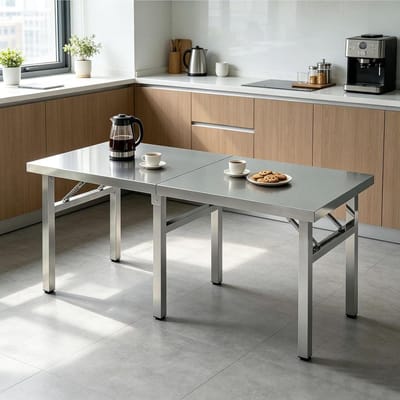 Roestvrijstalen Keukentafel - Werkbank Tafel - Voedselbereiding - Opvouwbaar Ontwerp - 100x60x75cm - Zilverkleurig