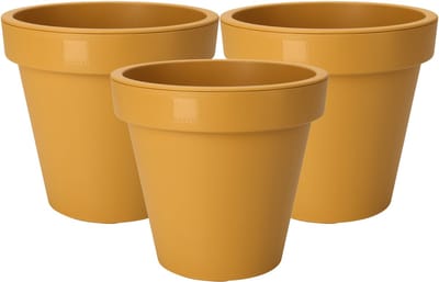 Pro Garden Plantenpot/bloempot Botanic - 3x - Tuin buiten - kunststof - okergeel - Dia 20 cm - rond