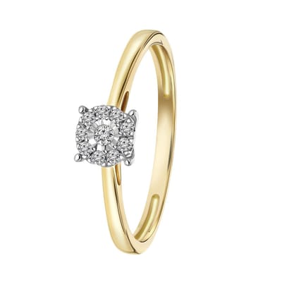 Lucardi Dames Ring met 10 diamanten 0,08ct - Ring - Cadeau - 14 Karaat Goud - Geelgoud