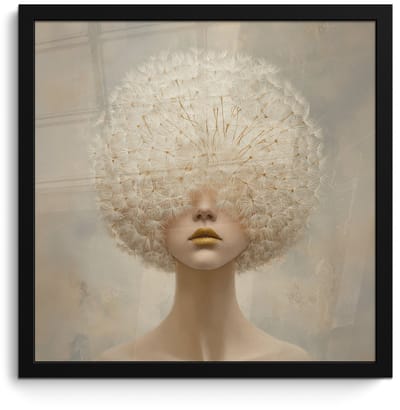 Poster in lijst - Fotolijst 40x40 cm - Posters - Dromerig - Beige - Paardenbloemzaadjes - Posterlijst zwart - Decoratie - Wanddecoratie woonkamer - Muurdecoratie slaapkamer