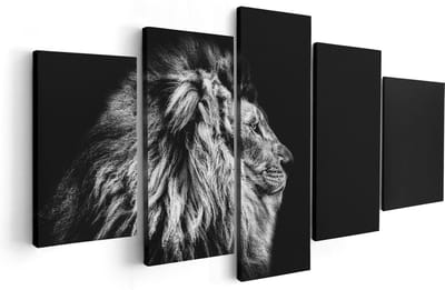 Artaza Canvas Schilderij Vijfluik Leeuw - Leeuwenkop - Zwart Wit - 100x50 - Foto Op Canvas - Canvas Print