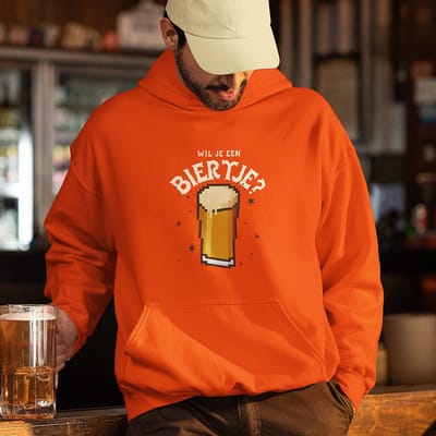 Oranje EK WK & Koningsdag Hoodie Wil Je Een Biertje - MAAT XS - Oranje Feestkleding - Uniseks pasvorm voor dames & heren