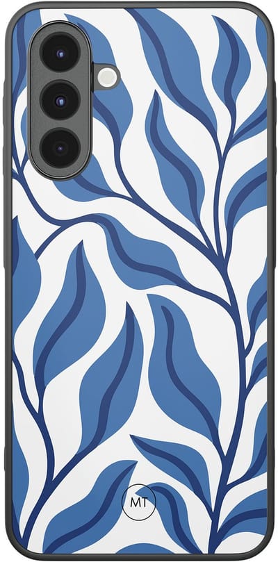 Hoesje geschikt voor Samsung Galaxy A16 - Blue leaves - TPU Hard Case Backcover - Blauw - Mooie Telefoonhoesjes