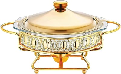 Chafing Dish Buffet Set - Warmhoudpan Buffet - Eten Warm Houden - Dubbele Brander Ondersteuning - 2.0L - Goud