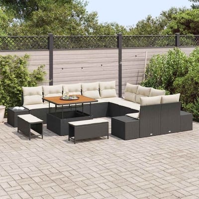 vidaXL - Tuinbank - Set - 13 - st - 12-Aantal - zitplaatsen - Zwart - Poly - rattan