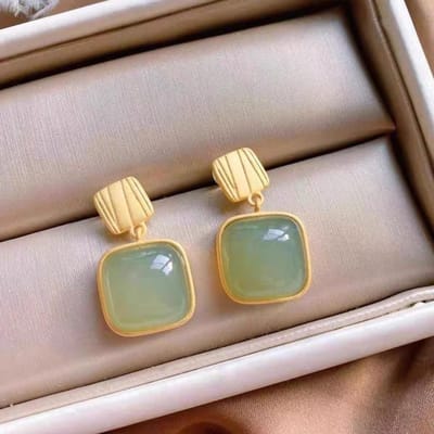 Imitatie Jade Groene Steen Vierkante Druppel Oorbellen Voor Vrouwen Sieraden Brincos Boho Cadeau gray