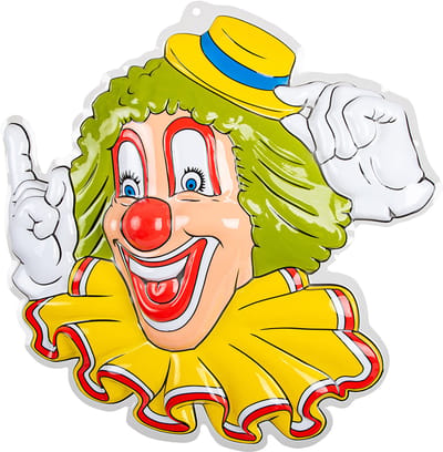 Carnaval wanddecoratie bord Clown gele hoed & groen haar 50x50cm wanddeco