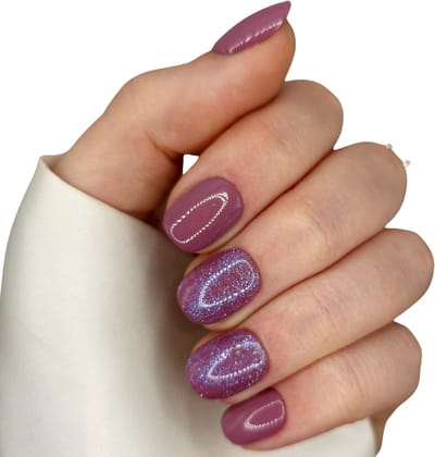 SD Press on Nails - B1 - Plaknagels met nagellijm - Kort Naturel Kunstnagels - Mauve/Glitter - Set 20 Nagels - Handmade - Gellak - Nepnagels - Nageltips - Handgemaakt - Nail Art -Accessoires - Nagellak