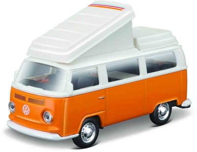 Schaalmodel Volkswagen T2 Camper Oranje / Wit 1-43 Maisto