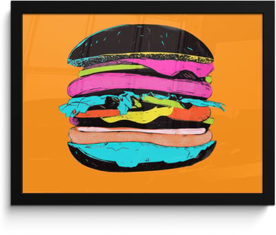 Poster in lijst - Fotolijst 40x30 cm - Posters - Hamburger - Kleurrijk - Speels - Posterlijst zwart - Decoratie - Wanddecoratie woonkamer - Muurdecoratie slaapkamer