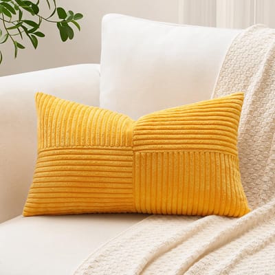 1 stuk Cord Kissenbezug, kruisstrepenpatroon Kordsamt kussensloop, sofakussen, sierkussen, patchwerkontwerp, decoratieve sierkussenhoezen, kussenhoes voor woonkamer (30x50 cm, goudgeel)