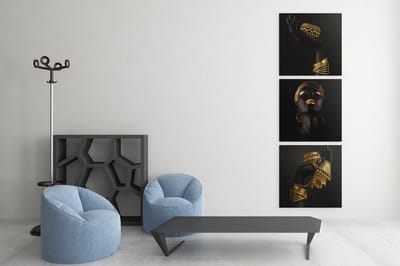 Drieluik Canvas Schilderij Gouden Sieraden – Black Art Luxe Wanddecoratie - 3x30x30 cm
