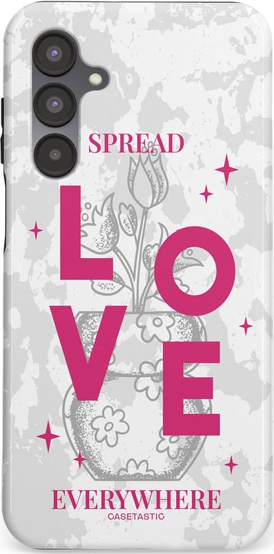 Casetastic hoesje geschikt voor Samsung Galaxy A16 - Dubbellaagse bescherming - Spread Love Everywhere - Grijs Roze - Valentijn - Valentine - Fashion Case - Lichtgrijs Wit Roze