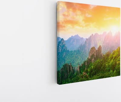 Saammp Canvas Schilderij - Groene bergtoppen - Landschap - Natuur - 20x20 - Foto op canvas - Wanddecoratie - Muurdecoratie Woonkamer - Slaapkamer decoratie - Canvas Print