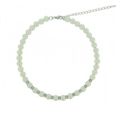 Behave - Glas Parelketting met Kristalstenen - Verstelbare Lengte - Parelmoer Kleur