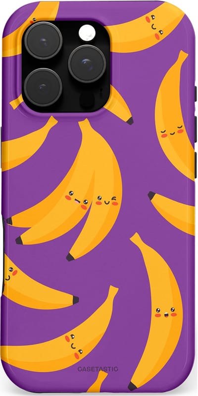 Casetastic hoesje geschikt voor Apple iPhone 16 Pro - MagSafe - Dubbellaagse bescherming - Kawaii Bananen - Fashion Case - Lavendel Okergeel