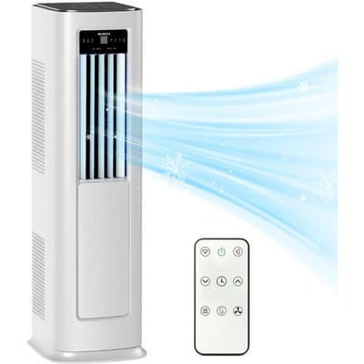 ELECCI 12000 BTU toren mobiele airconditioner, 4-in-1 zeer efficiënte koeling, energieklasse A, R290-koelmiddel, afstandsbediening met 24-uurs timer,