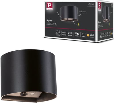 LED wandlamp op accu Nyora IP44 3000K 135x120 mm 2x1W Zwart