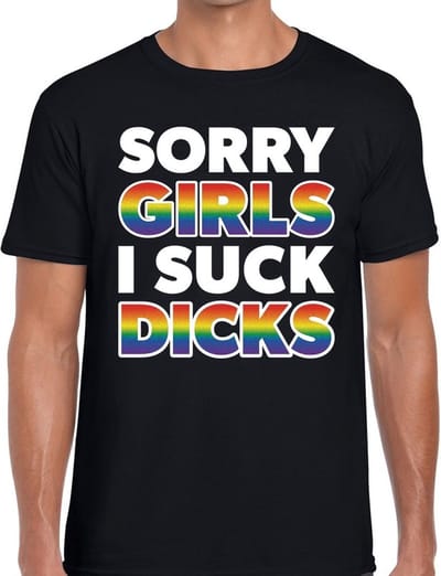 Sorry girls i suck dicks - gay pride t-shirt - zwart - voor heren - gaypride kleding S