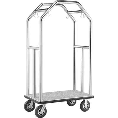 Hotel Bagagekar, 680,39 kg Heavy Duty Bellman Kar met Roestvrijstalen Frame, 203 mm Rubberen Wielen, Grijs Gekleed Dek, Commerciële Bagagedrager