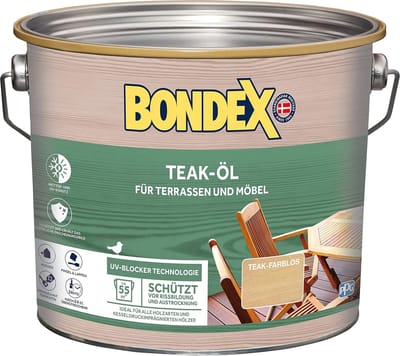 Bondex Teakolie Teak 2,5 L voor 55 m² | Extreem waterafstotend | Beschermt tegen scheuren en uitdroging | Ademend | Mat | Houtolie | Houtbescherming
