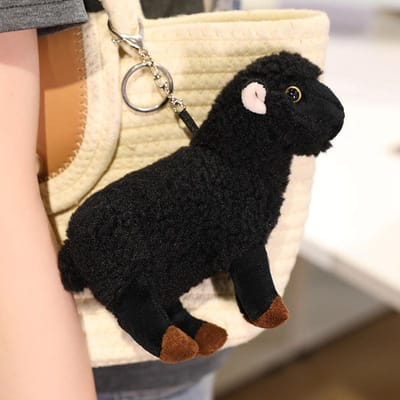 Staand Ram Schaap Lam Pop Pluche Speelgoed Gevuld Zwart Wit Cartoon Grasland Dier Pluche Huisdecoratie Cadeau 18x14cm with a chain black