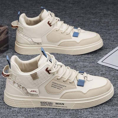 Casual Nieuwe Herenschoenen Mannelijke Sneakers Gemengde Kleur Platte Schoenen Designer Mode Outdoor Trendy Hoge Top Schoen Heren Gevulkaniseerde Schoenen 39 beige