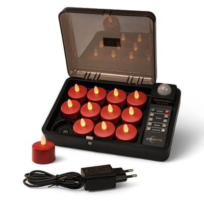 DORSETTO Oplaadbare LED-kaarsjes rood - waterdicht- met Afstandsbediening - 12 Stuks - timerfunctie