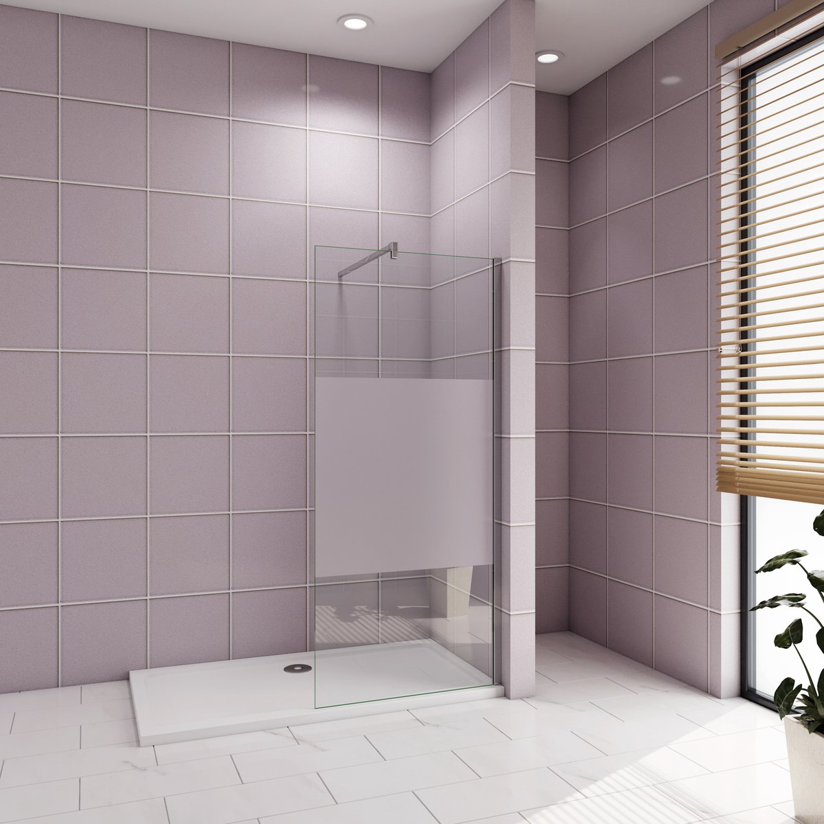 Inloopdouche-douchewand-walk in 90x200 cm,10mm midden wit gematteerd gehard glas met explosieveilige folie+F-vorm: 140 Stabilisatiestang,glanzend chroom profiel