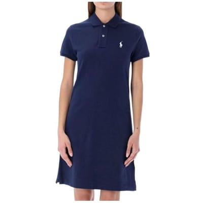 Polo Ralph Lauren Logo Geborduurd Katoenen Jurk met Korte Mouwen Dames Jurken 211570229-001 M beige