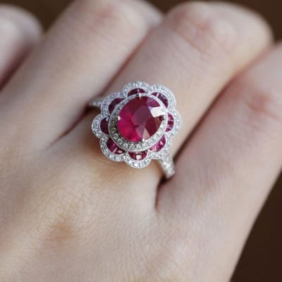 Klassiek design rode edelsteen ringen voor vrouwen lichte luxe verfijnde bloemen Stralend Hoge kwaliteit modieuze verlovingssieraden resizable gray