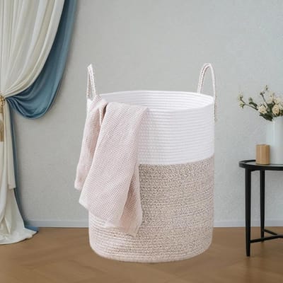 Grote Wasmand Organizer 58L met Handvatten - Wit en Bruin