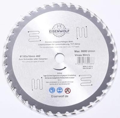Cirkelzaagblad Hout - Zaagblad Cirkelzaag - Hout Zagen - Wolfraamcarbide Punt - 185 x 20-16mm - Zilver