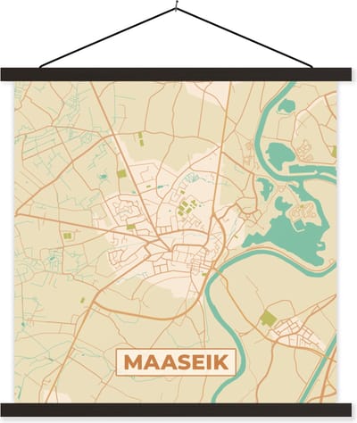 Posterhanger incl. Poster 60x60 cm - Schoolplaat - Plattegrond - Kaart - Stadskaart - Maaseik - België - Textielposter - Zwarte latten - Stadskaart