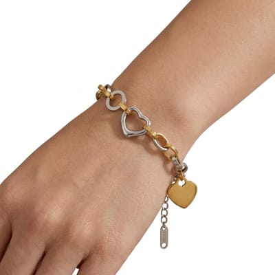 Goudkleurige en zilverkleurige armband dames bedel armband met hartje hanger schakel armband van roestvrij staal verstelbare armband met verlengkettinkje