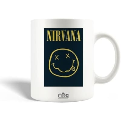 Mug en Céramique Nirvana Groupe de pop Logo Jaune Fond Noir