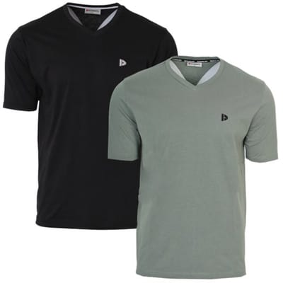 2-Pack Donnay - T-shirt (Berno) - Sportshirt - V-hals shirt - Heren - Black/Jungle green (549) - maat M