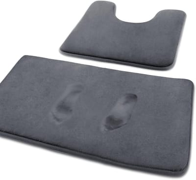 Zachte en Absorberende U-vormige Badmat Set van 2, Antislip en Machinewasbaar voor Badkamer en Douche (Grijs)